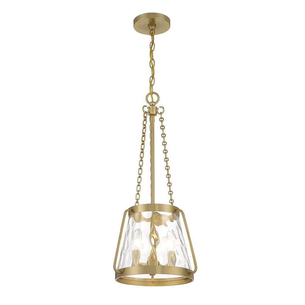 Crawford Warm Brass 3-Light Pendant with Clear Water Glass Shade