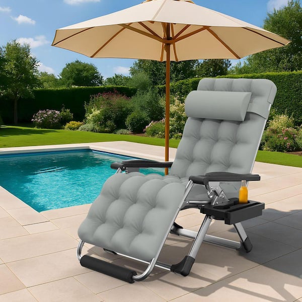 SEEUTEK Reclining Patio Lounger Chair Steel Extra Wide Zero