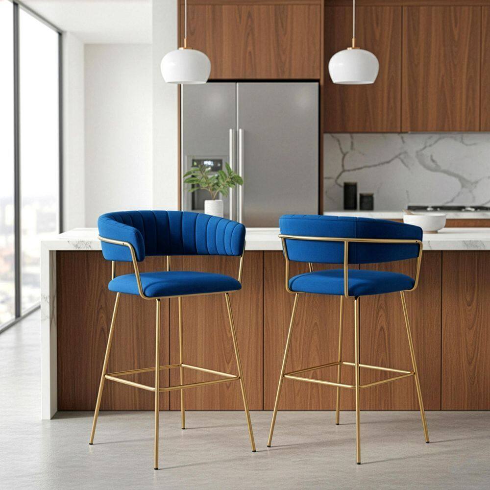 Anya Blue Velvet Bar Stool with Golden Metal Legs (Set of 2) price history on PriceWatchPro