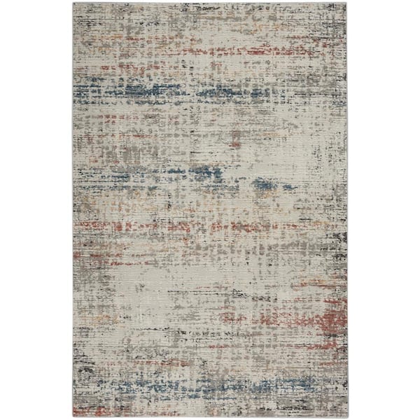 Nourison Rustic Textures Light Grey Multi 6 ft. x 9 ft. Abstract Contemporary Area Rug