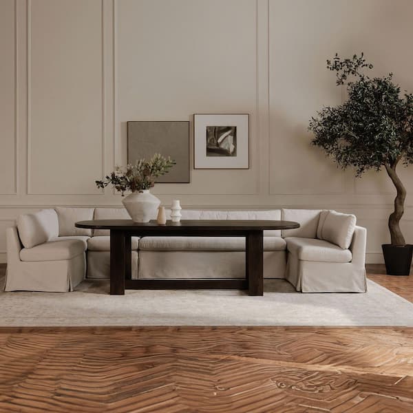 Fiorenza Rustic Dark Brown Solid Neem Wood 97.5 in. Trestle Base Oval Dining Table, (Seats-6)