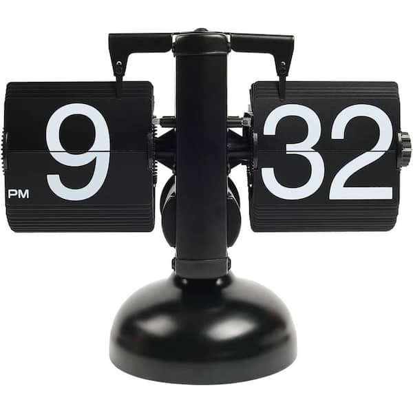 Afoxsos Black Analog Flip Desk Clock, Retro Vintage Design Auto Flip Large Number