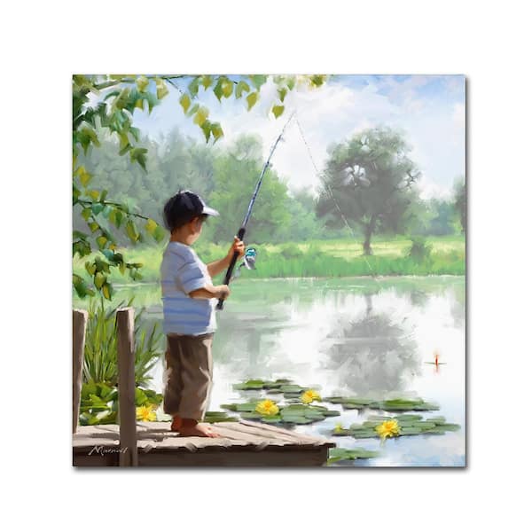 Trademark Fine Art 14 in. x 14 in. "Boy Fishing" by The Macneil Studio Printed Canvas Wall Art