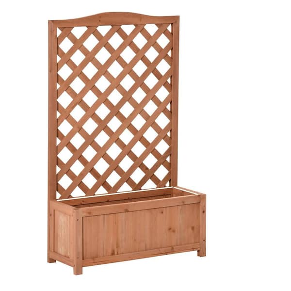 Unbranded 28 in. x 11" x 46" Brown Wooden Raised Garden Bed Planter Box with Trellis on Legs, for Flowers, Vegetables for Backyard