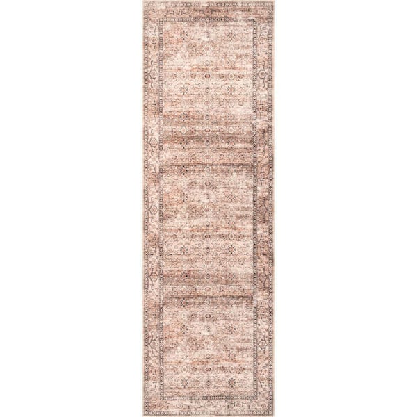 Myrtle Vintage Machine Washable Beige 3 ft. x 8 ft. Runner Rug Area Rug