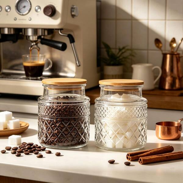 38 fl. oz. Airtight Bamboo Lid Thick Glass Storage Jar with Wide Mouth for Kitchen Pantry Organization