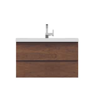 Paterno 36 in. W x 19 in. D Wall Mount Bath Vanity in Rosewood with Acrylic Vanity Top in White with White Basin