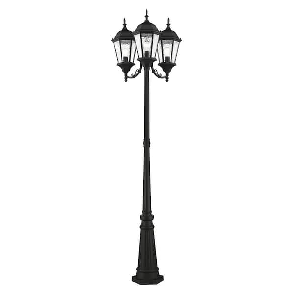 Hathshire 3-Light Textured Black Cast Aluminum Hardwired Outdoor Waterproof Post Light Set With No Bulbs Included