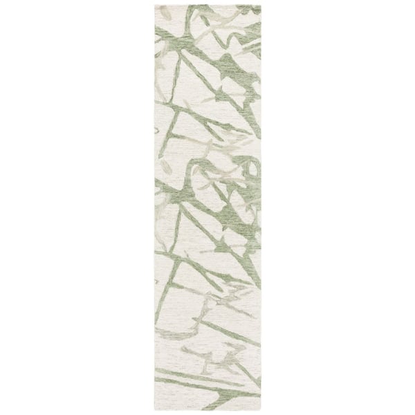 Ebony 2 ft. x 9 ft. Ivory/Light Green Contemporary Abstract Runner Rug