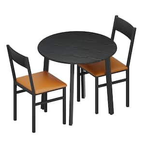 3-Piece Black Dining Set Cushioned Chairs, Small Round Kitchen Table 33.8 in. W x 33.8 in. D x 29.5 in. H (Set for 2)