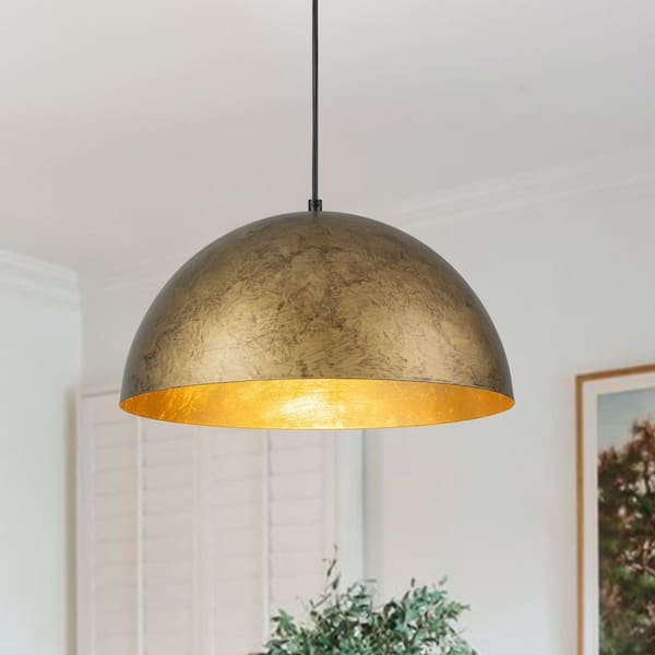 PCover Modern Farmhouse 15 in. W 1-Light Dome Pendant Light Antique Brass Industrial Metal Singe Hang Lighting