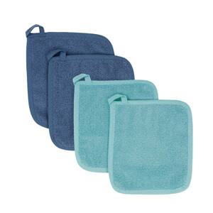 Dew/Federal Blue Cotton Variety 4-Pack Terry Potholder Set