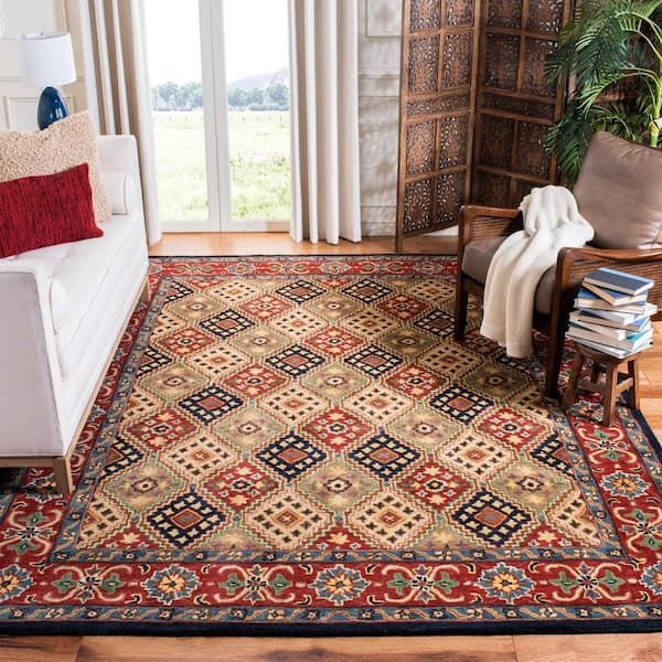 Heritage 8 ft. x 10 ft. Red/Beige Border Quatrefoil Area Rug