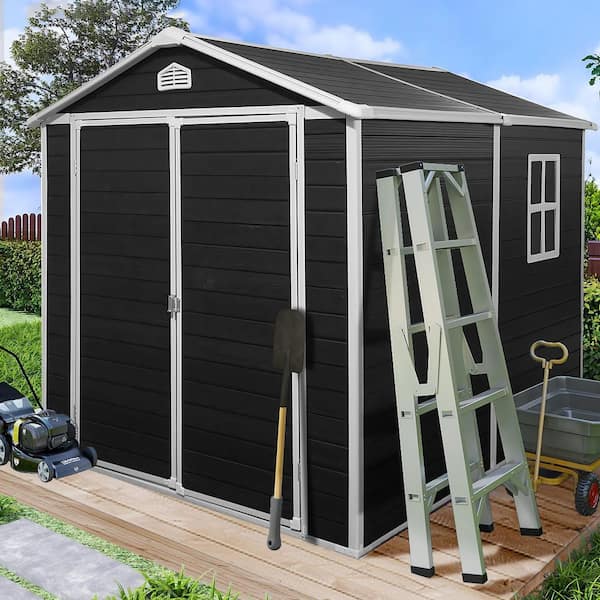 6 x 8 ft. Resin Outdoor Storage Shed with Window, Vent for Store, Patio, Furniture, Black (45 sq. ft.)