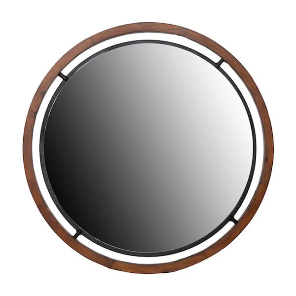 Whatseaso 32.10 in. W x 32.10 in. H Round Framed Rectangular Wall Bathroom Vanity Mirror in Brown