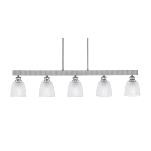 Unbranded Albany 60-Watt 5-Light Brushed Nickel Linear Pendant Light with Clear Ribbed Glass Shades and No Bulbs Included