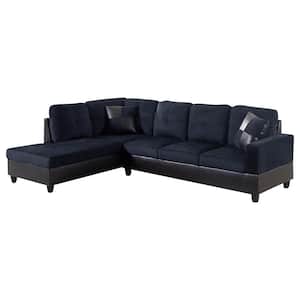 103.50 in. W Square Arm 2-piece Fabric L Shaped Modern Left Facing Chaise Sectional Sofa in Blue