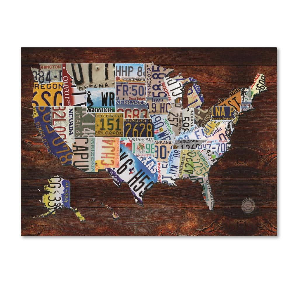 "14 in. x 19 in. ""USA License Plate Map on Wood"" by Masters Fine Art Printed Canvas Wall Art" price history on PriceWatchPro