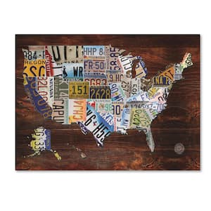 14 in. x 19 in. "USA License Plate Map on Wood" by Masters Fine Art Printed Canvas Wall Art