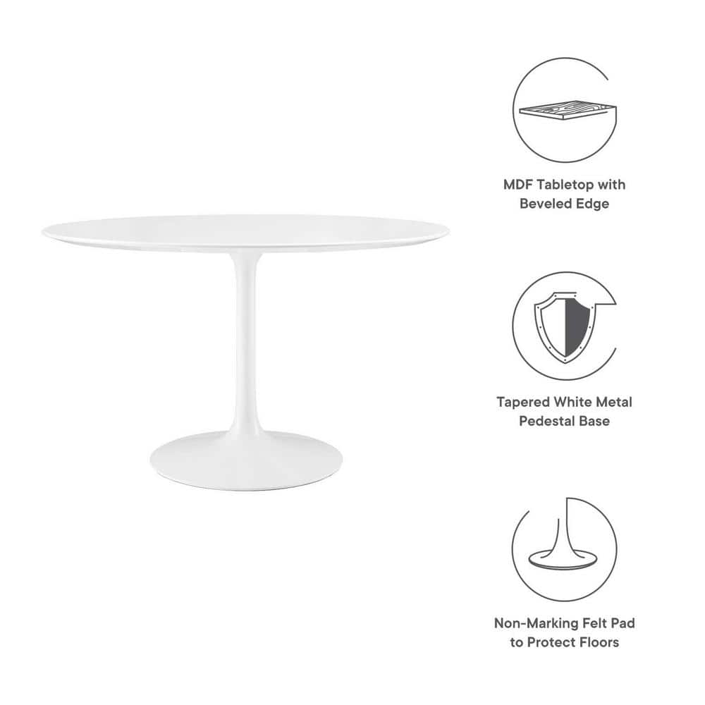 Mid-Century Modern 47" Round White Wood Dining Table