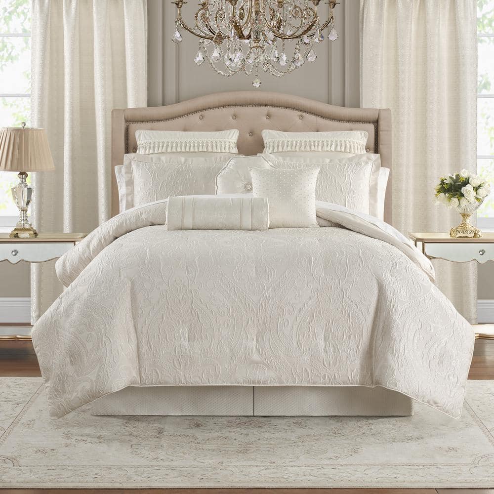 Waterford Aragon 6 Piece Ivory Queen Comforter Set 6paargnw10003qu The Home Depot 