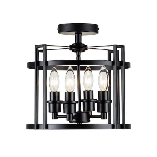 EDISLIVE Furman 4-Light 12.2 in. Black Drum Semi Flush Mount Ceiling Light