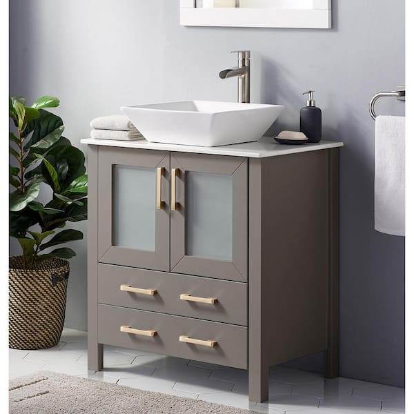 Modern Bathroom Vanity, 30 Gray Vanity With Vessel Sink