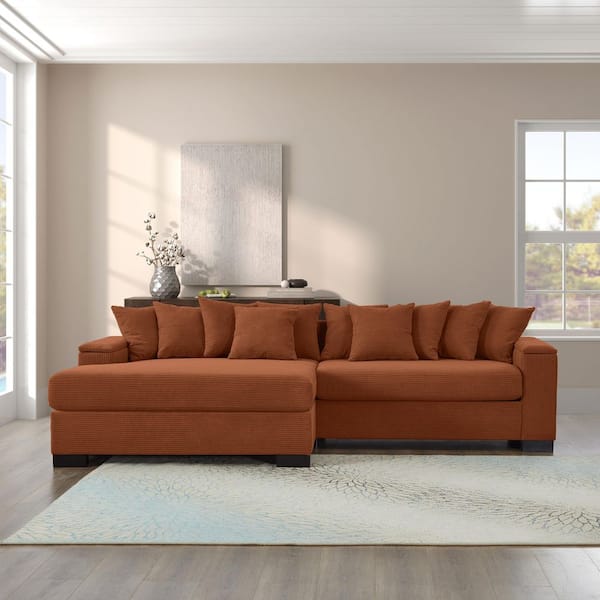 Luxury Collection 111 in. Square Arm 3-Piece L-Shaped Corduroy Modern Sectional Sofa in Reddish Brown with Chaise Lounge