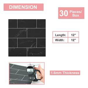 12 in. x 12 in. Vinyl Black Peel and Stick Subway Backsplash Tile for Kitchen and Bathroom, 30-Pack (Covers 30 sq. ft.)