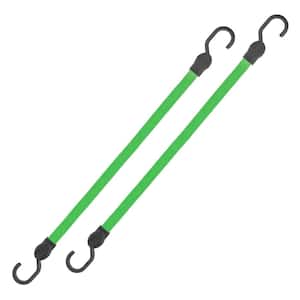 24 in. Green Flat Strap Bungee Cord with Hooks - 2 pack