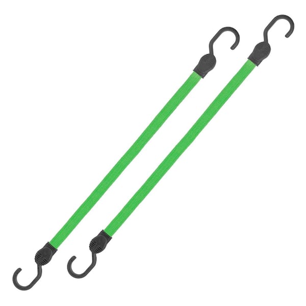 24 in. Green Flat Strap Bungee Cord with Hooks - 2 pack