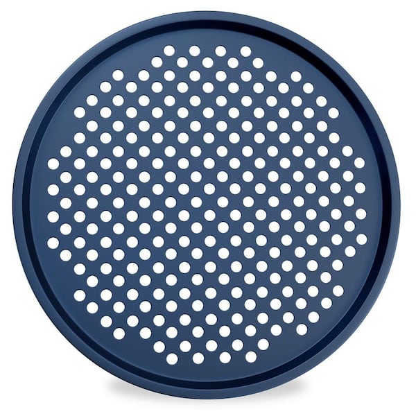 Round Perforated Carbon Steel Pan with Non-Stick Marble Coating, Durable and Easy Cleanup-Blue, 1-Pack