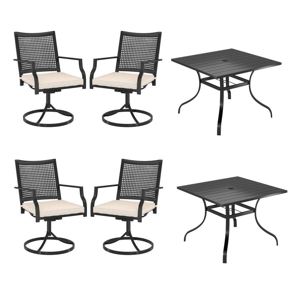 Mondawe 6Piece Metal Outdoor Dining Set Square Table with Umbrella