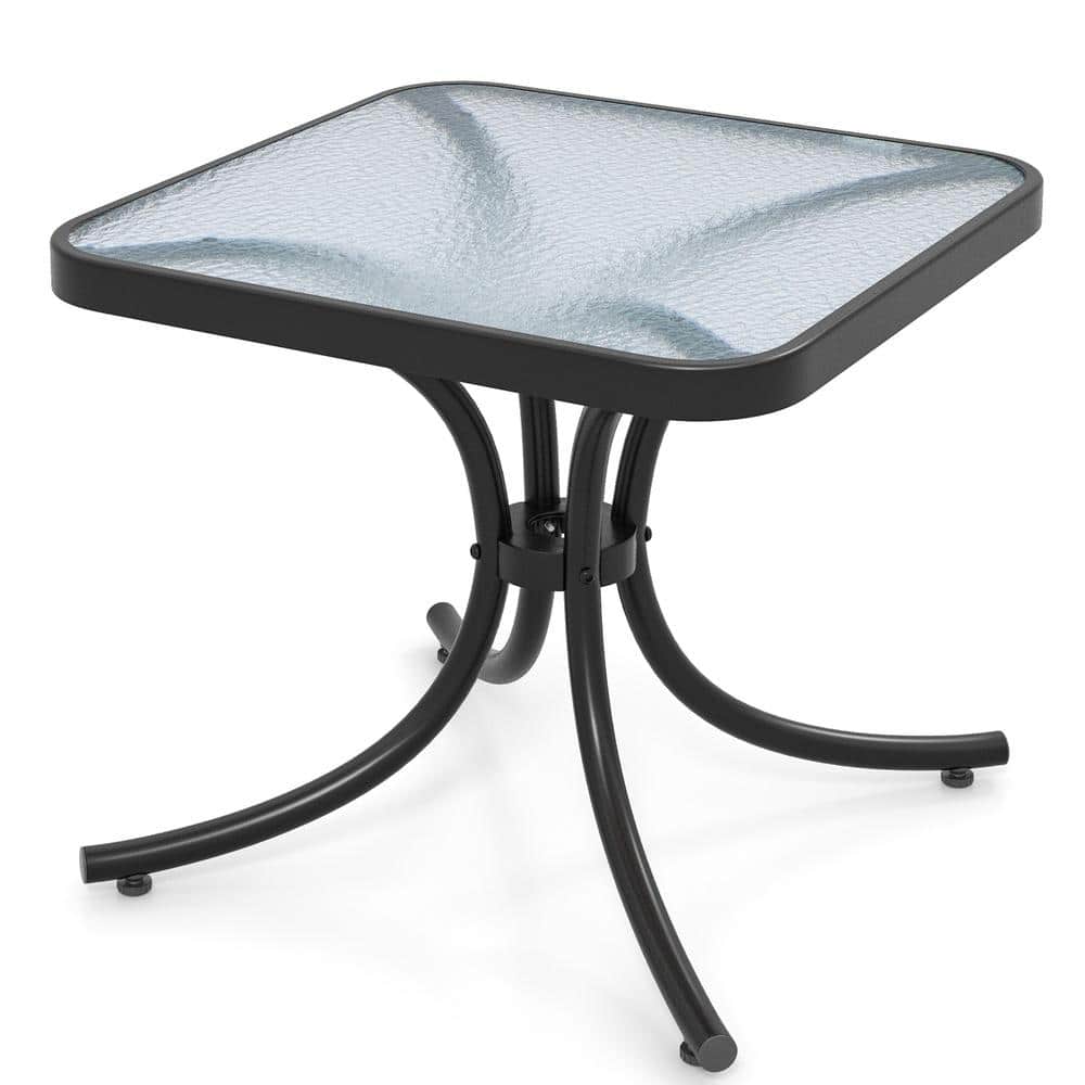 Tempered Glass Top Patio Table with Heavy-duty Metal Frame for Garden Poolside-Black price history on PriceWatchPro