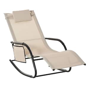 Cream White Metal Outdoor Rocking Chair