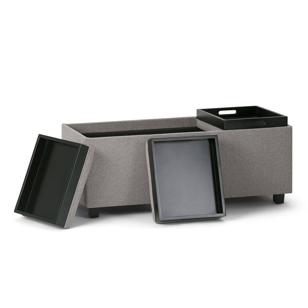 Avalon Cloud Grey Extra Large Storage Ottoman with Serving Trays