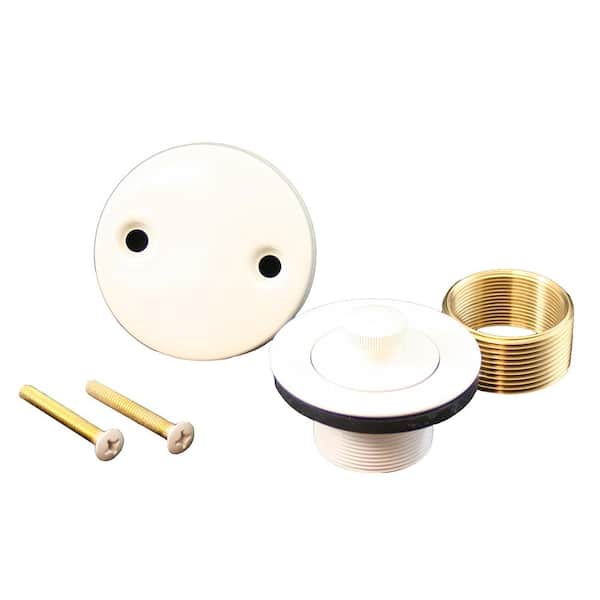 JONES STEPHENS Lift and Turn Bath Tub Drain Conversion Kit with 2-Hole Overflow Plate in Biscuit