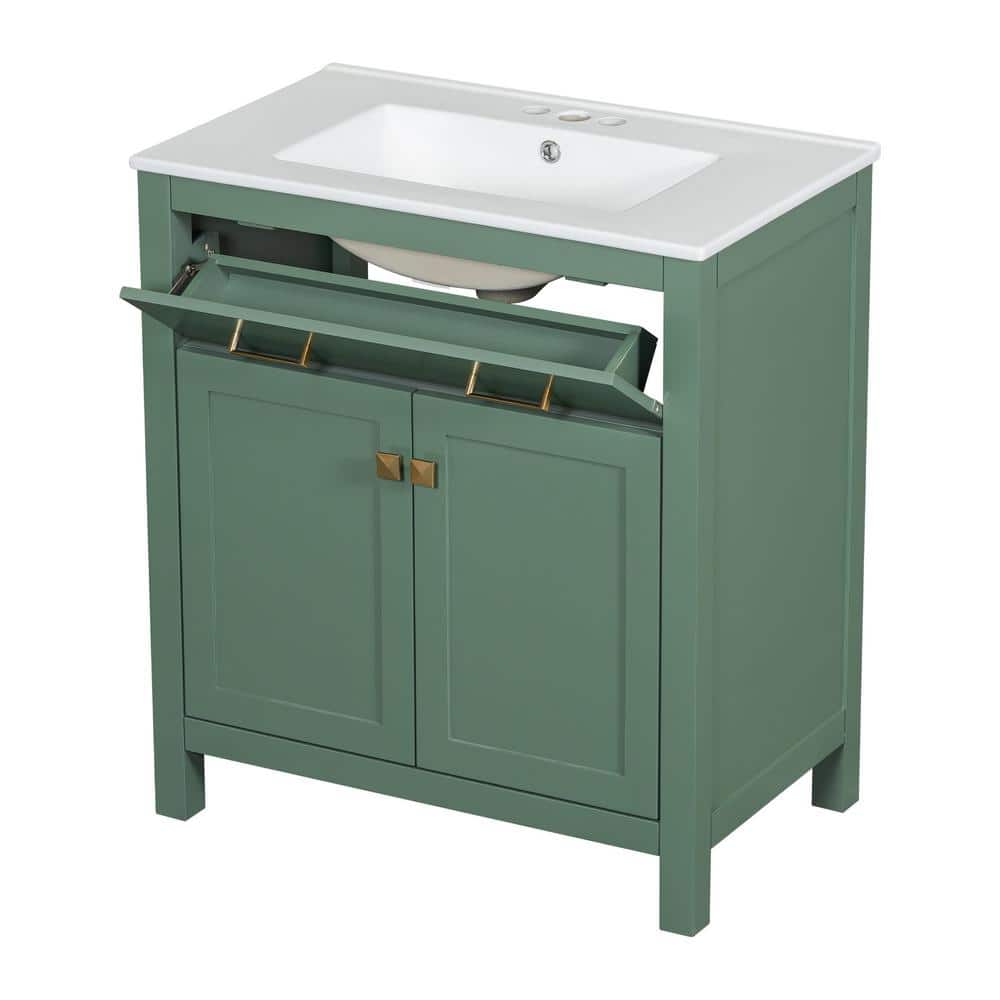 30-Inch Green MDF Freestanding Single Sink Vanity with White Ceramic Top