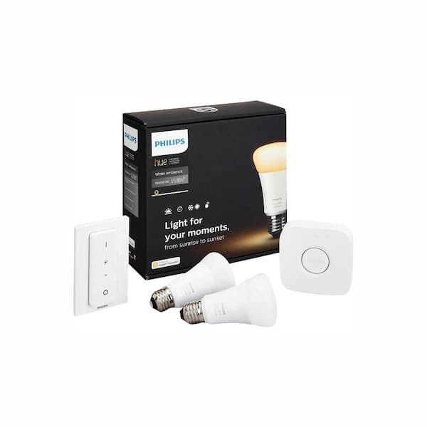 Philips:Philips Hue White Ambiance A19 LED 60W Equivalent Dimmable Smart Wireless Lighting Starter Kit (2 Bulbs, Bridge, and Dimmer Switch)