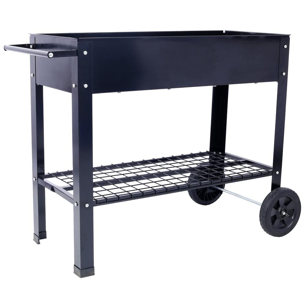 42 in. L x 21 in. W x 31 in. H Black Steel Raised Garden Bed Outdoor Planter w/2-Wheel and Open Shelf for Backyard Patio price history on PriceWatchPro