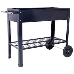 42 in. x 21 in. x 31 in. Black Steel Raised Garden Bed Outdoor Planter with 2 Wheels and Open Shelf for Backyard, Patio