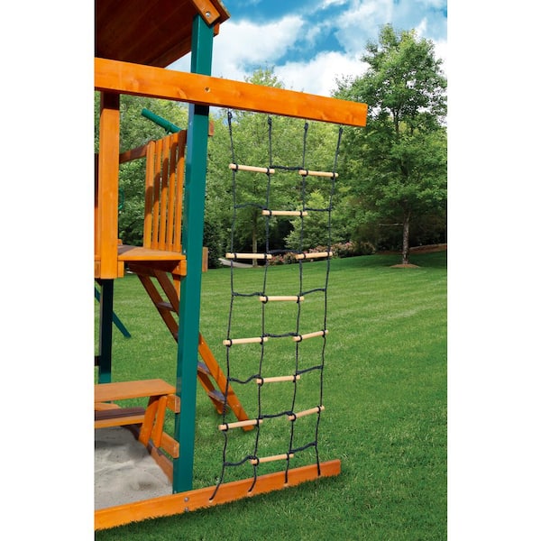 Climbing Rope Ladder with 6-Section Straps for Playground Balance Outdoor  Wooden blue and wooden 