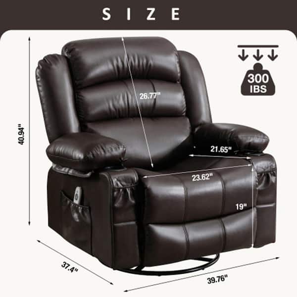 Z-joyee Brown Fabric Recliner Massage Swivel Rocker Recliner