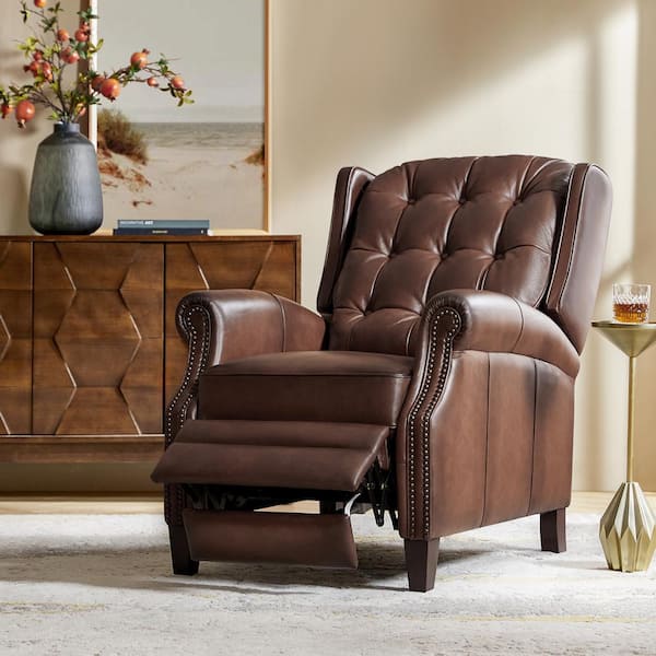 JAYDEN CREATION Carlos Brown 29.25 in. W Genuine Leather Power Recliner with Solid Wood Legs ZRCBS0428 BRN