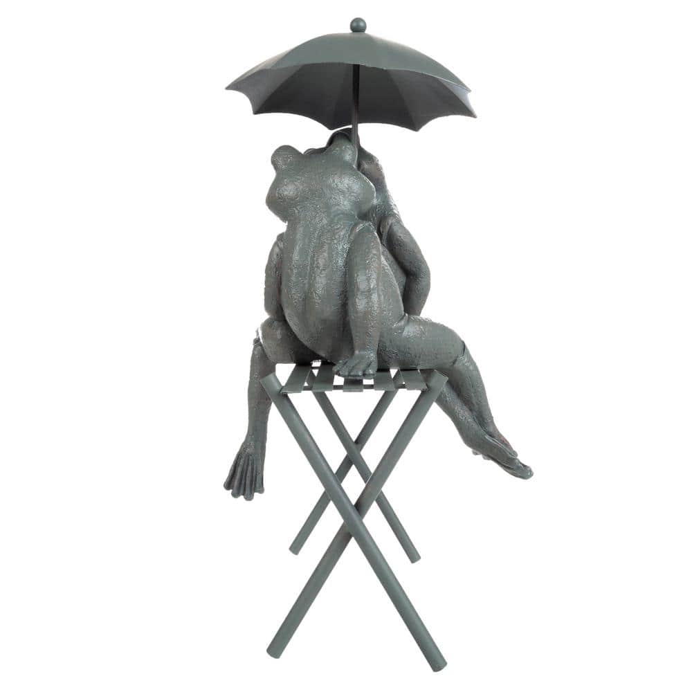 Romantic Frog Couple Polyresin Garden Statue with Umbrella