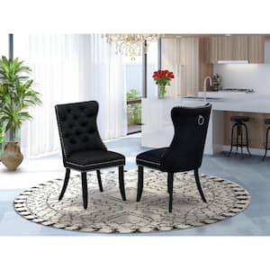 Wire brushed Black, Parson Kitchen Chairs-Black Linen Fabric Upholstered Dining Chairs (Set of 2)