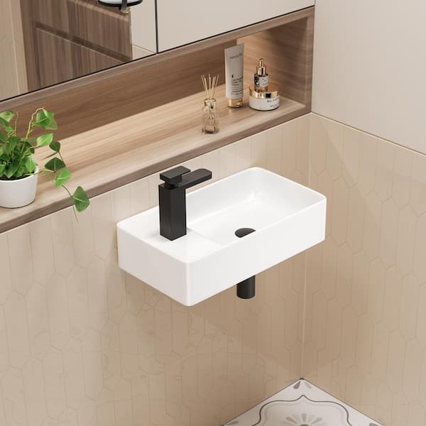 Turner Crisp White Vitreous China Rectangular Wall-Mounted bathroom Sink with Faucet Hole