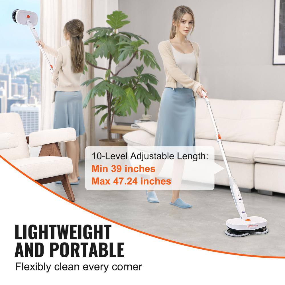 Cordless White Electric Spin Mop with Dual Heads and Microfiber Pads