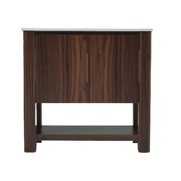 36 in. Freestanding Antique Brown Bath Vanity with White Ceramic Top Unassembled