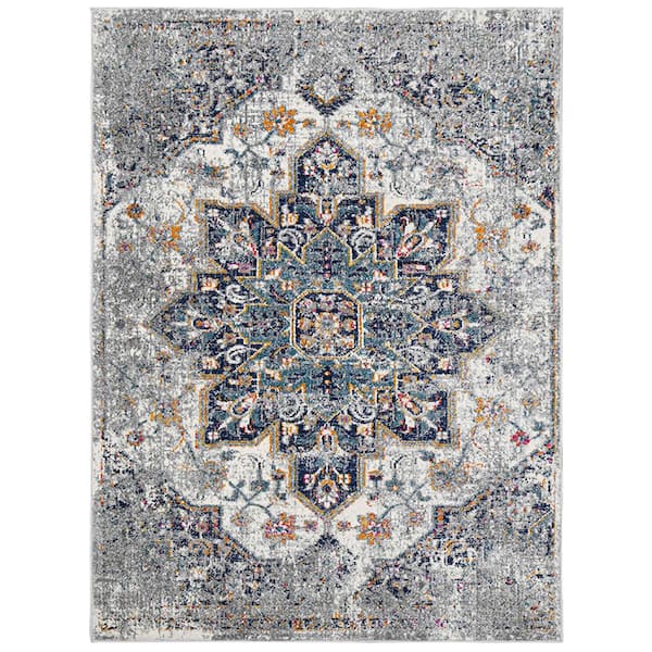 Amer Rugs Montana 5 x 8 Gray/Blue Medallion Pattern Area Rug for High Traffic Living Room Dining Room Bedroom